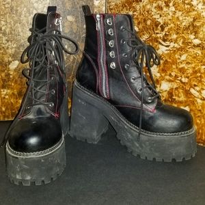 DEMONIA Leather Chunky Boots